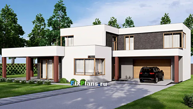 Проект двухэтажного дома 19 на 24, площадью 480 м² с террасой, балконом, гаражом на 2 машины и 3 спальнями