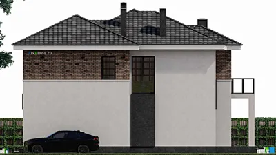 Проект двухэтажного дома 14 на 15, площадью 250 м² с террасой, балконом, вторым светом и 5 спальнями — фасад 5