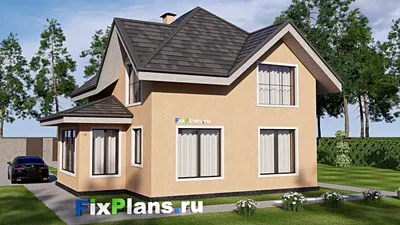 Проект дома с мансардой 11 на 14, площадью 140 м² с террасой и 4 спальнями — фасад 2