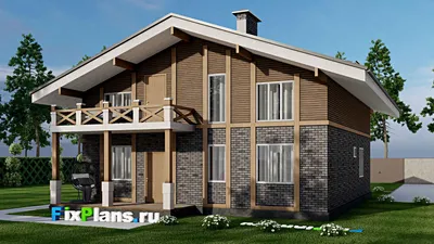 Проект дома с мансардой 11 на 16, площадью 250 м² с террасой, балконом и 4 спальнями — фасад 2