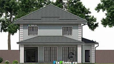 Проект двухэтажного дома 13 на 20, площадью 240 м² с террасой, гаражом на 2 машины и 3 спальнями — фасад 4