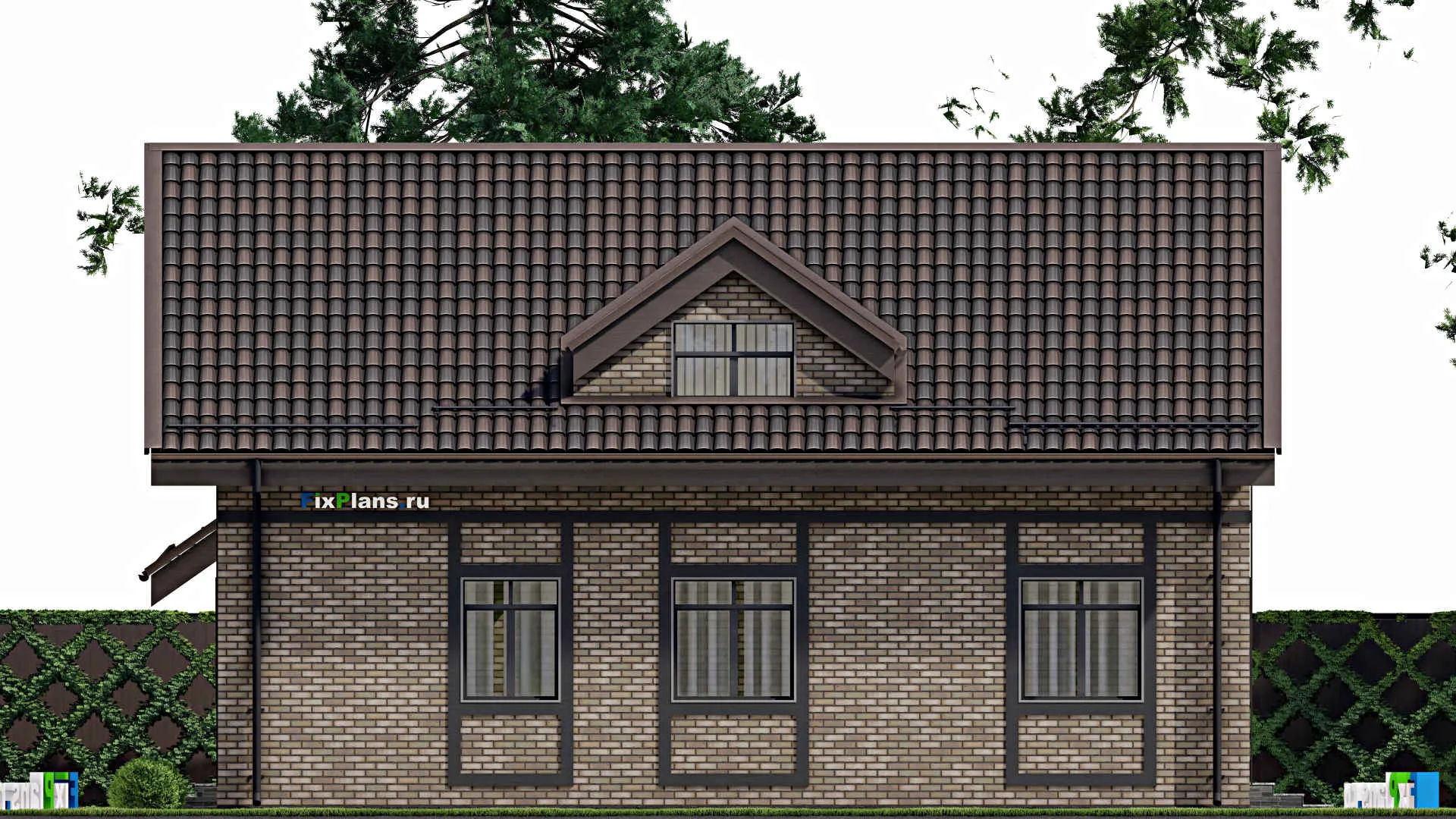 F-6650 - Проект дома с мансардой 13 на 13, площадью 160 м² с террасой, гаражом на 1 машину и 4 спальнями