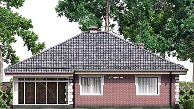 Проект одноэтажного дома 14 на 15, площадью 160 м² с террасой и 3 спальнями (F-13022) — фасад 4