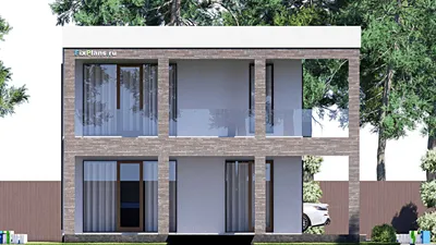 Проект двухэтажного дома 12 на 21, площадью 280 м² с террасой, балконом, гаражом на 1 машину и 5 спальнями — фасад 4