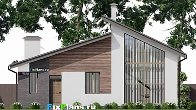 Проект дома с мансардой 14 на 14, площадью 160 м² с террасой, балконом и 3 спальнями — фасад 3