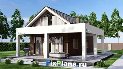 Проект дома с мансардой 13 на 19, площадью 250 м² с террасой и 3 спальнями — фасад 2