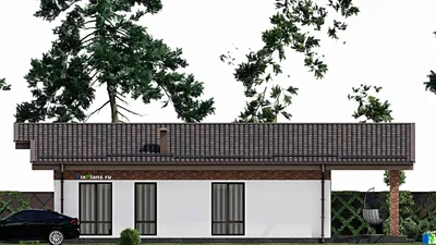 Проект одноэтажного дома 11 на 13, площадью 150 м² с террасой и 3 спальнями — фасад 5