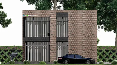 Проект двухэтажного дома 7 на 10, площадью 100 м² с террасой и 3 спальнями — фасад 6