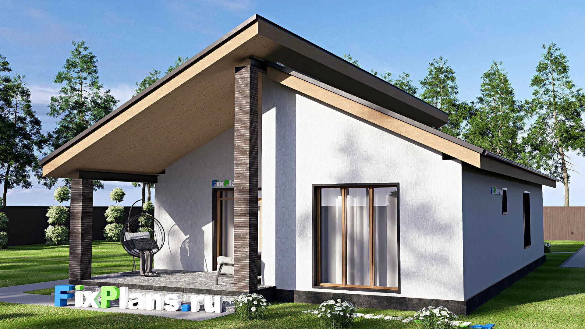 F-19457 - Проект одноэтажного дома 11 на 18, площадью 140 м² с террасой и 2 спальнями