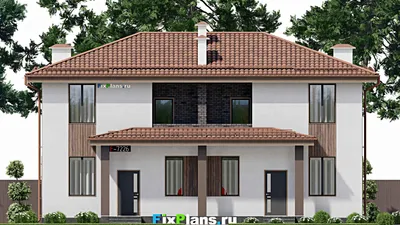 Проект двухэтажного дома 11 на 16, площадью 220 м² с балконом и 10 спальнями — фасад 3