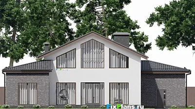 Проект дома с мансардой 17 на 19, площадью 310 м² с террасой, гаражом на 1 машину и 3 спальнями — фасад 6