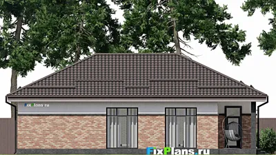 Проект одноэтажного дома 13 на 15, площадью 140 м² с террасой, гаражом на 2 машины и 2 спальнями — фасад 4