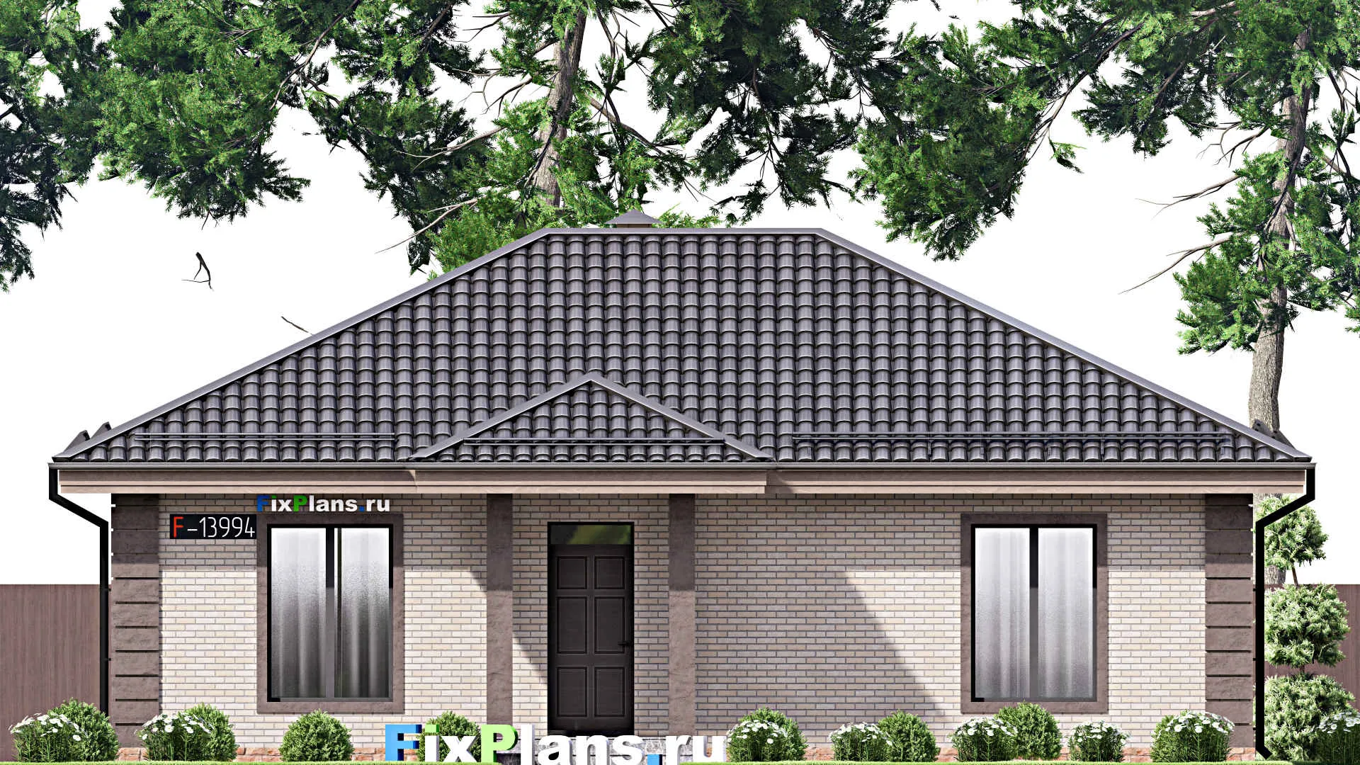 F-13994 - Проект одноэтажного дома 14 на 16, площадью 130 м² с террасой и 3 спальнями