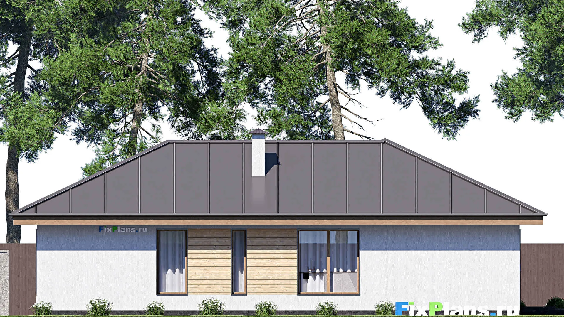 F-18782 - Проект одноэтажного дома 10 на 17, площадью 120 м² с террасой и 3 спальнями