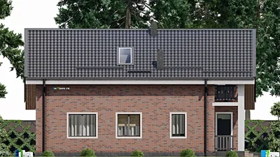 Проект дома с мансардой 9 на 14, площадью 150 м² с балконом, гаражом на 1 машину и 3 спальнями — фасад 4