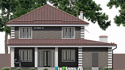 Проект двухэтажного дома 15 на 16, площадью 250 м² с террасой, гаражом на 1 машину и 4 спальнями — фасад 6