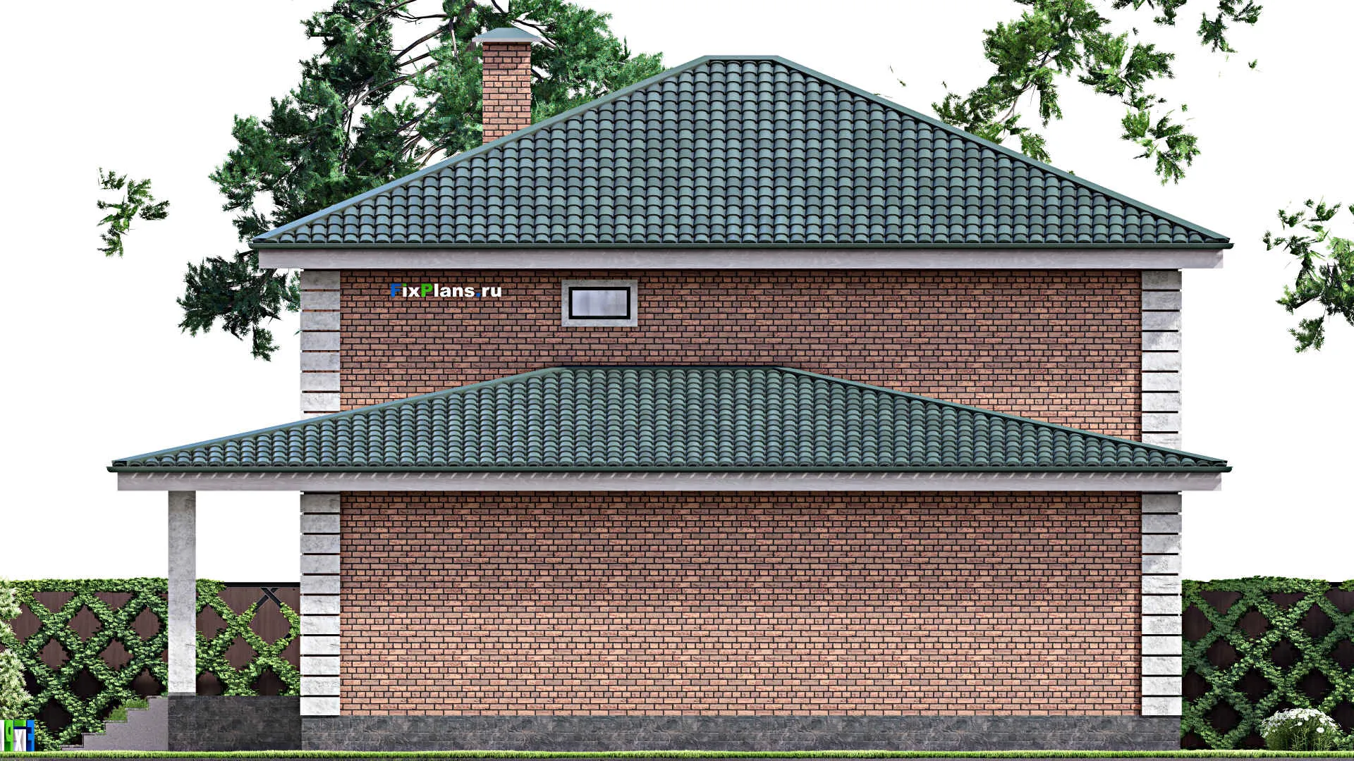 F-13589 - Проект двухэтажного дома 14 на 21, площадью 280 м² с террасой, гаражом на 2 машины и 4 спальнями