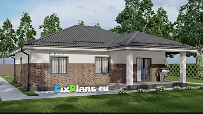Проект одноэтажного дома 14 на 15, площадью 170 м² с террасой и 3 спальнями (F-4121) — фасад 2
