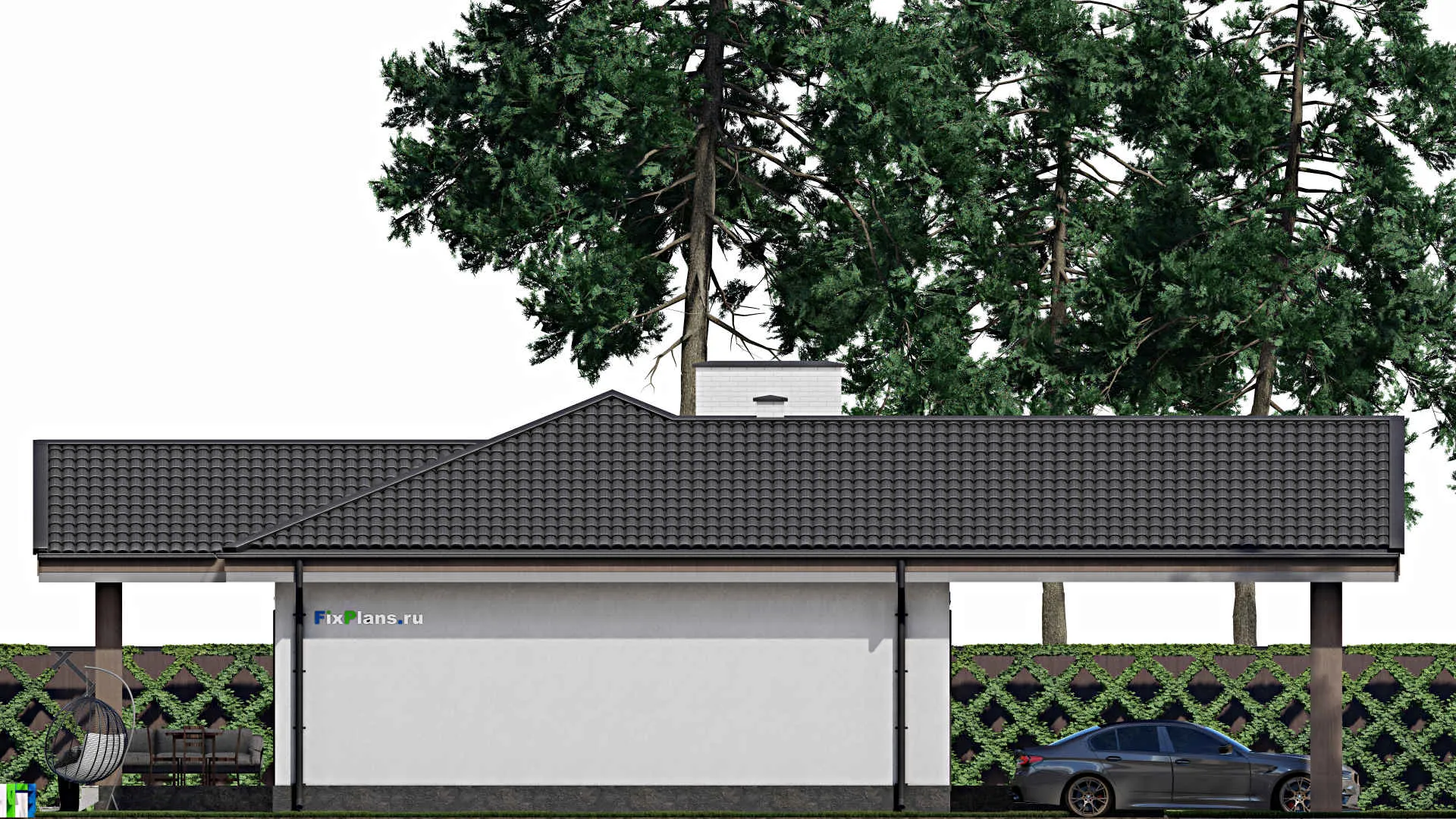 F-1790 - Проект одноэтажного дома 10 на 15, площадью 130 м² с террасой и 3 спальнями