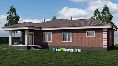 Проект одноэтажного дома 11 на 18, площадью 150 м² с террасой, гаражом на 1 машину и 3 спальнями — фасад 2