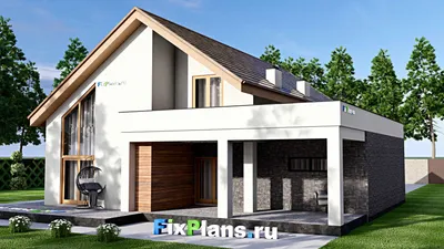 Проект дома с мансардой 17 на 19, площадью 300 м² с террасой, балконом, гаражом на 1 машину и 3 спальнями — фасад 2
