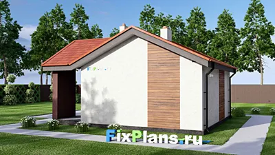 Проект бани 9 на 10, площадью 60 м² с комнатой отдыха, терассой и санузлом (F-14966) — фасад 2