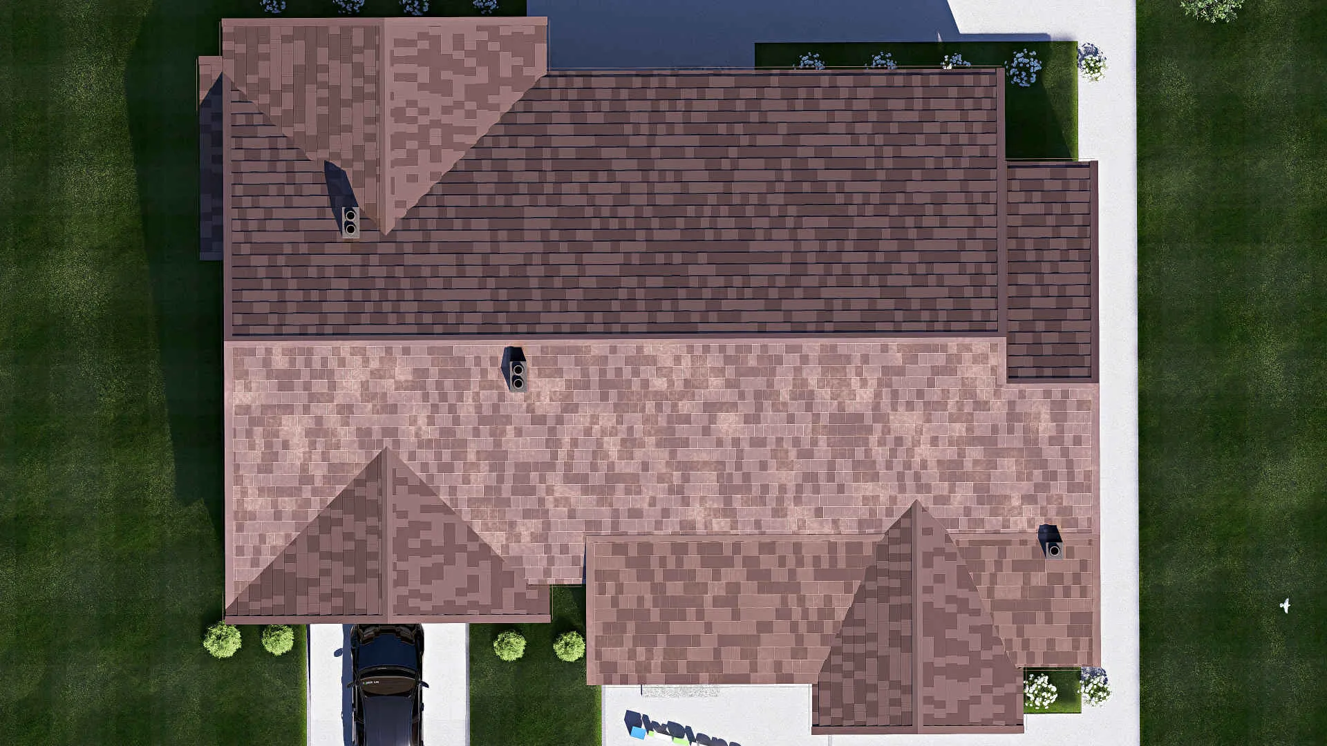 F-17126 - Проект одноэтажного дома 18 на 23, площадью 270 м² с террасой, гаражом на 2 машины и 4 спальнями