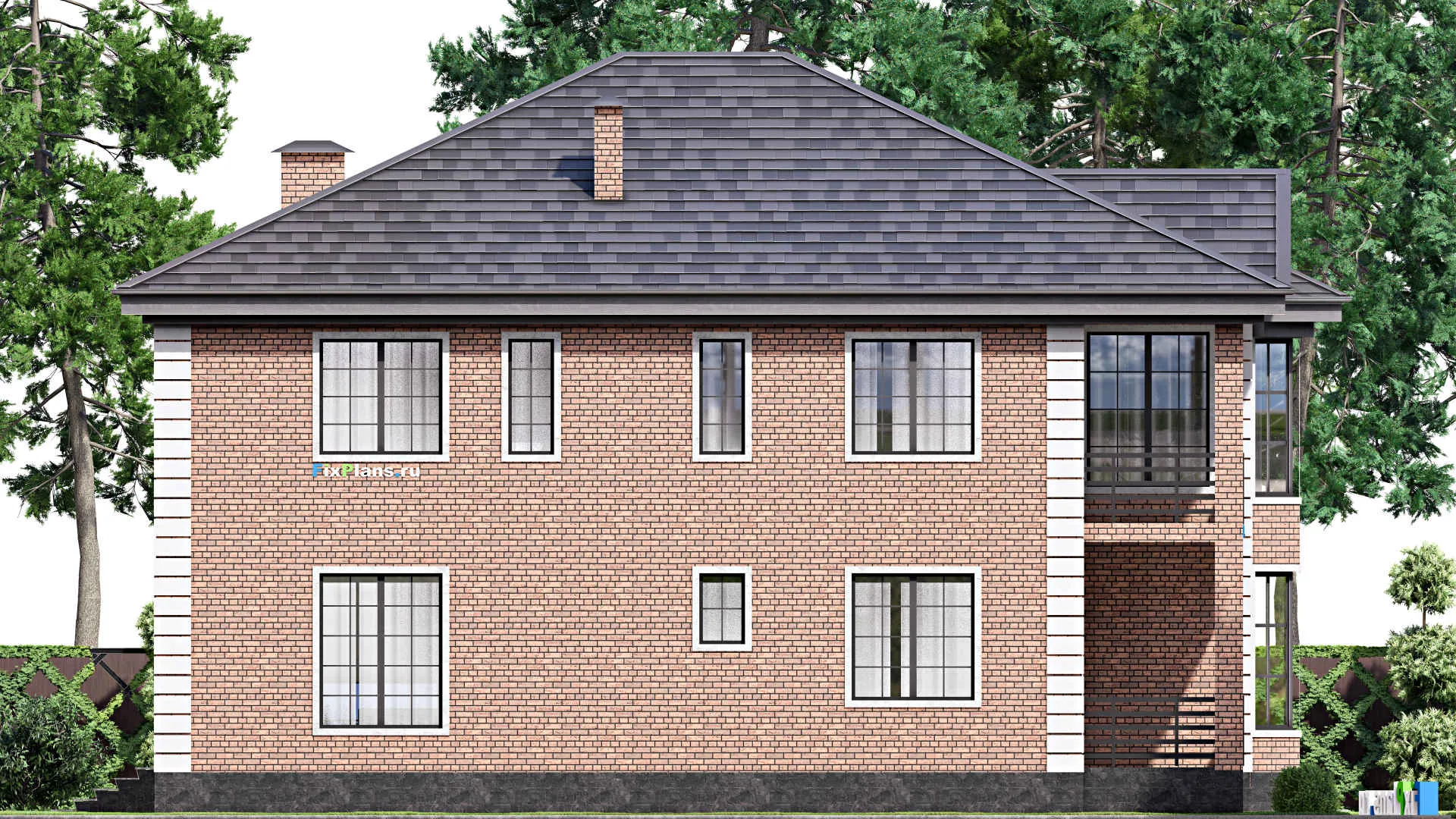 F-13832 - Проект двухэтажного дома 14 на 17, площадью 330 м² с террасой, балконом и 5 спальнями