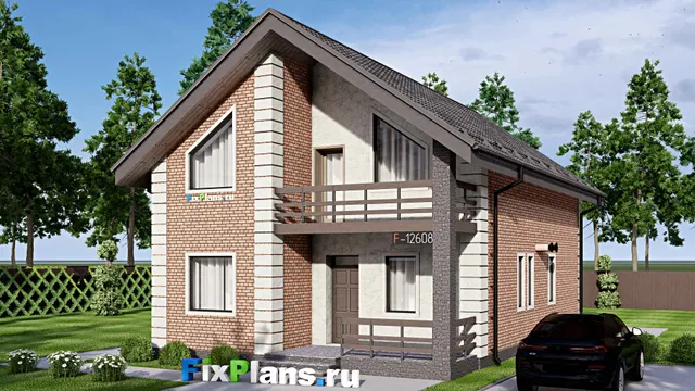 Проект дома с мансардой 9 на 14, площадью 180 м² с балконом и 4 спальнями