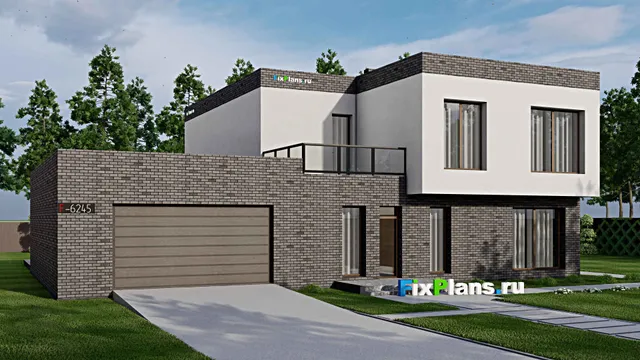 Проект двухэтажного дома 19 на 20, площадью 450 м² с террасой, балконом, гаражом на 2 машины и 5 спальнями