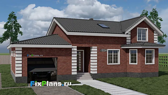 Проект дома с мансардой 12 на 17, площадью 240 м² с террасой, гаражом на 2 машины и 3 спальнями