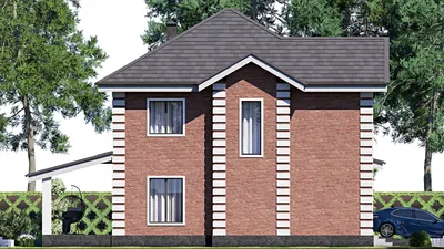 Проект двухэтажного дома 15 на 15, площадью 210 м² с террасой, гаражом на 1 машину и 4 спальнями — фасад 4