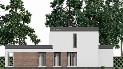 Проект двухэтажного дома 22 на 29, площадью 510 м² с террасой, баней, гаражом на 2 машины и 5 спальнями — фасад 4