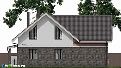 Проект дома с мансардой 10 на 15, площадью 190 м² с балконом, гаражом на 2 машины и 4 спальнями — фасад 4