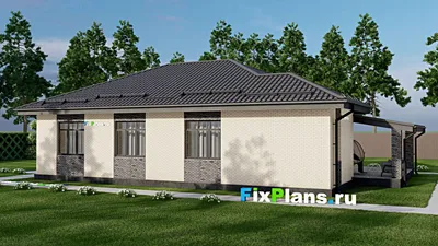 Проект одноэтажного дома 12 на 16, площадью 160 м² с террасой и 3 спальнями (F-5453) — фасад 2