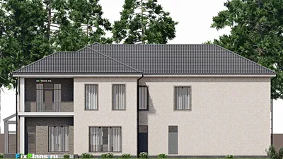 Проект двухэтажного дома 17 на 25, площадью 500 м² с террасой, балконом, гаражом на 2 машины и 4 спальнями — фасад 6