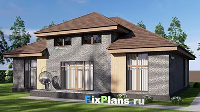 Проект одноэтажного дома 16 на 18, площадью 250 м² с террасой и 5 спальнями — фасад 2