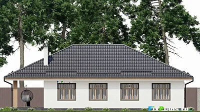 Проект одноэтажного дома 12 на 14, площадью 170 м² с террасой и 3 спальнями (F-5093) — фасад 6