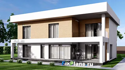 Проект двухэтажного дома 15 на 17, площадью 740 м² с террасой, балконом, гаражом на 2 машины и 5 спальнями — фасад 2