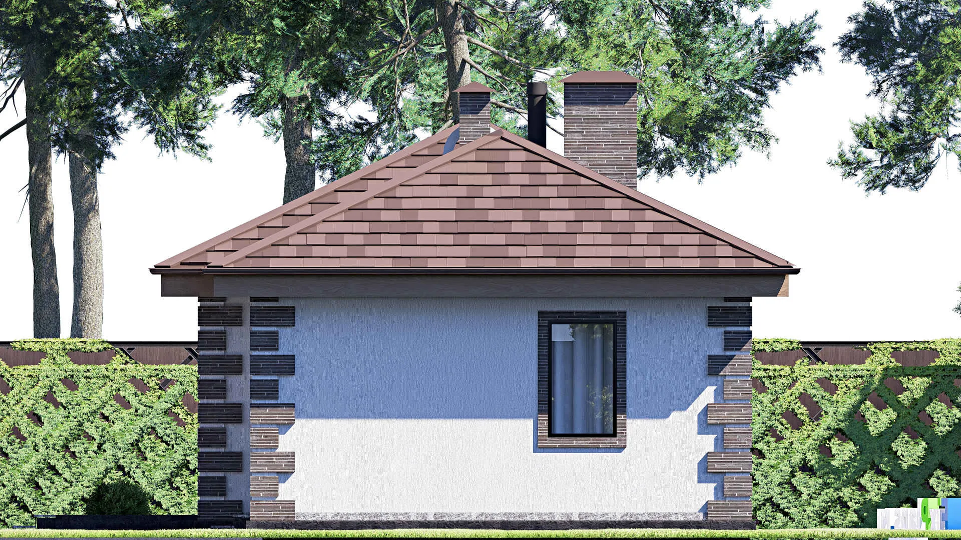 F-18935 - Проект бани 9 на 16, площадью 100 м² с комнатой отдыха, терассой и санузлом