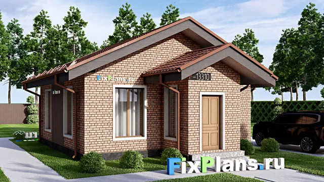 Проект одноэтажного дома 9 на 12, площадью 60 м² с террасой и 2 спальнями