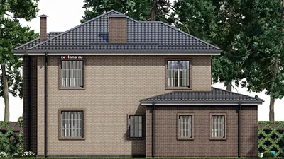 Проект двухэтажного дома 16 на 17, площадью 240 м² с балконом, гаражом на 2 машины и 3 спальнями — фасад 4