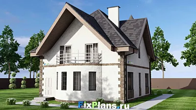 Проект дома с мансардой 12 на 15, площадью 200 м² с балконом и 4 спальнями — фасад 2