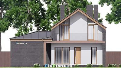 Проект дома с мансардой 13 на 14, площадью 180 м² с балконом, гаражом на 1 машину и 3 спальнями — фасад 6