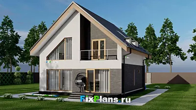 Проект дома с мансардой 10 на 10, площадью 180 м² с террасой, балконом и 4 спальнями — фасад 2
