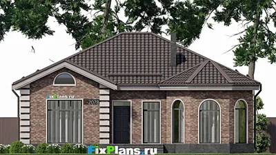 Проект одноэтажного дома 13 на 13, площадью 130 м² с террасой и 3 спальнями (F-2078) — фасад 3