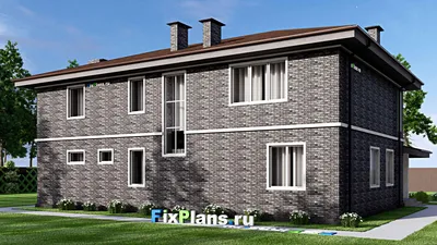 Проект двухэтажного дома 15 на 17, площадью 290 м² с террасой, балконом, баней, гаражом на 1 машину и 3 спальнями — фасад 2