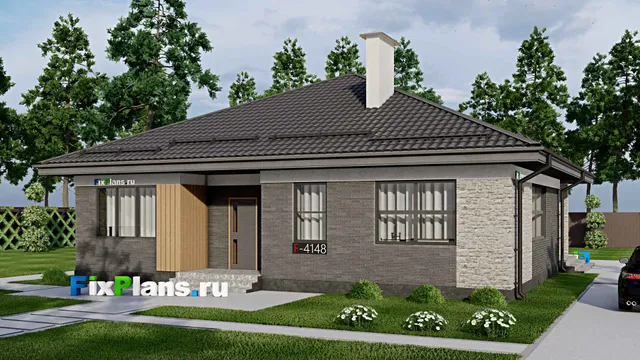 Проект одноэтажного дома 13 на 14, площадью 140 м² с террасой и 3 спальнями