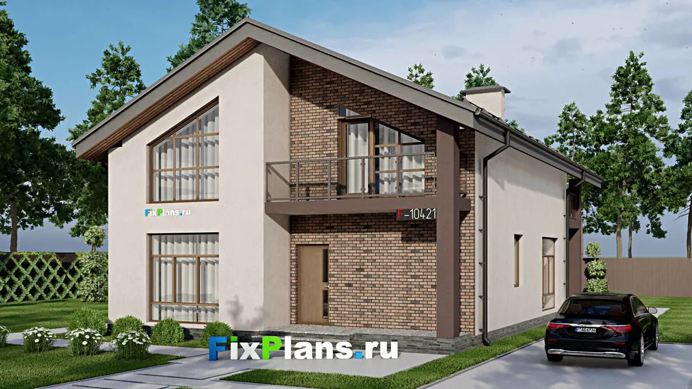 Проект дома с мансардой 11 на 16, площадью 250 м² с 4 спальнями — фасад 1