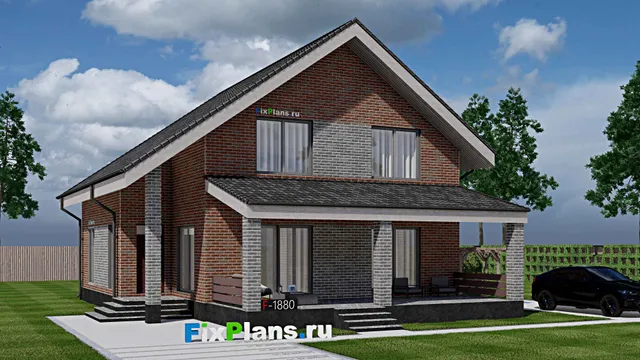 Проект дома с мансардой 12 на 12, площадью 210 м² с террасой и 4 спальнями